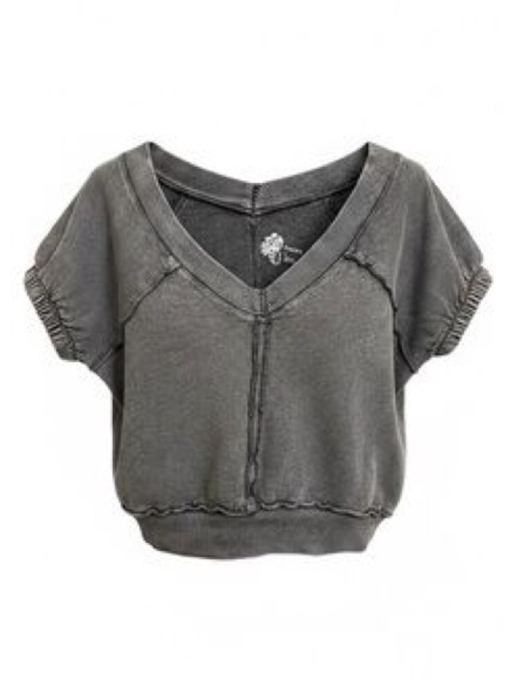 Pilcro Stonewash Black Gray Boxy Crop Short Sleeve Sweatshirt, Medium